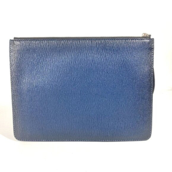Salvatore Ferragamo logo Pouch with strap Clutch bag Leather Navy - Picture 3 of 16